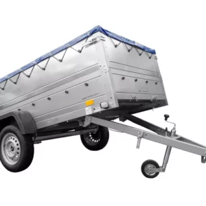 Großer Anhänger 750 kg Garden Trailer 264 KIPP mit Bordwandaufsatz [zusätzliche 40 cm], Stützrad und blauer Flachplane-Neu