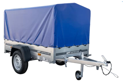 Anhänger Garden Trailer 200 KIPP 200×106 cm 750 kg [mit Hochspriegel, blauer Hochplane und Stützrad]-Neu