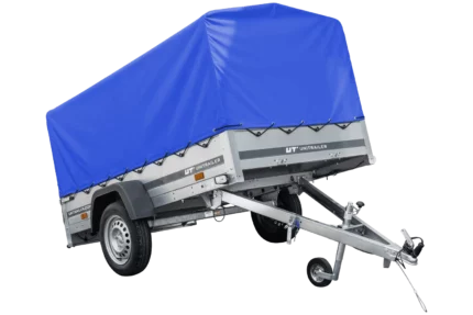 Auto Anhänger 230×125 Garden Trailer 230 KIPP Unitrailer 750 kg mit Stützrad, blauer Hochplane und Hochspriegel-Neu