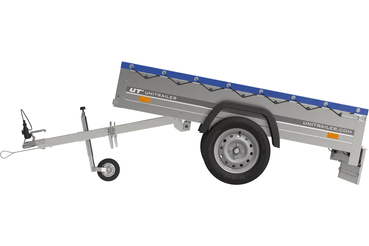 Gartenanhänger 200 Kipp mit Stützrad, H-0-Rahmen und blauer Plane-Neu – Image 5