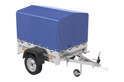 Anhänger 150 KIPP 150×106 cm [mit blauer Hochplane, Hochspriegel und Stützrad]-Neu