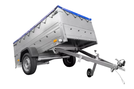 Anhänger mit faltbarer Deichsel Garden Trailer 230 KIPP mit zusätzlichen Bordwänden, Stützrad und blauer Flachplane-Neu