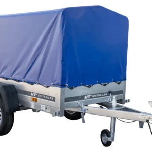 Anhänger Garden Trailer 200 KIPP 200×106 cm 750 kg [mit Hochspriegel, blauer Hochplane und Stützrad]-Neu