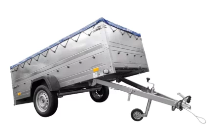 Großer Anhänger 750 kg Garden Trailer 264 KIPP mit Bordwandaufsatz [zusätzliche 40 cm], Stützrad und blauer Flachplane-Neu