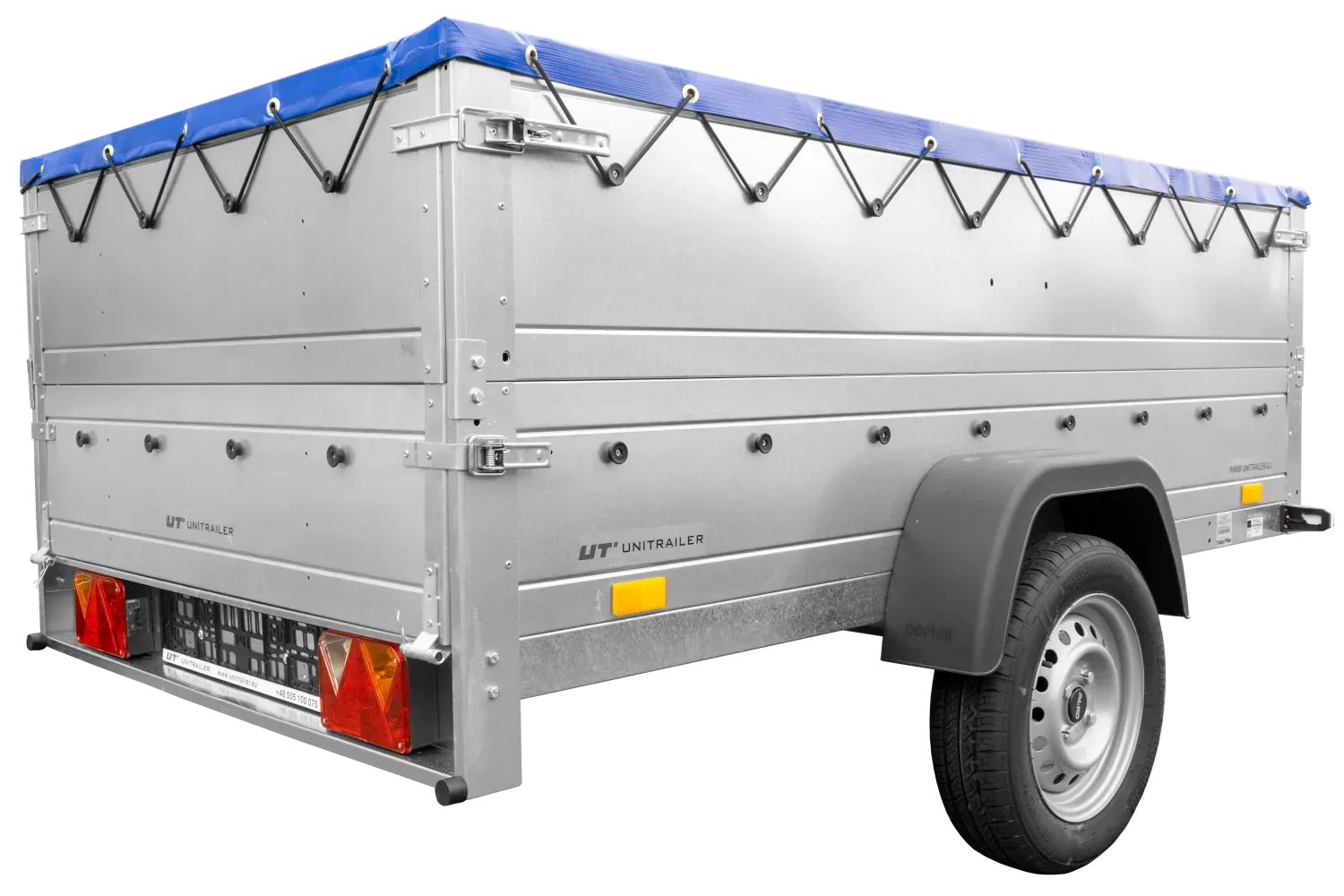 Anhänger mit faltbarer Deichsel Garden Trailer 230 KIPP mit zusätzlichen Bordwänden, Stützrad und blauer Flachplane-Neu – Image 4