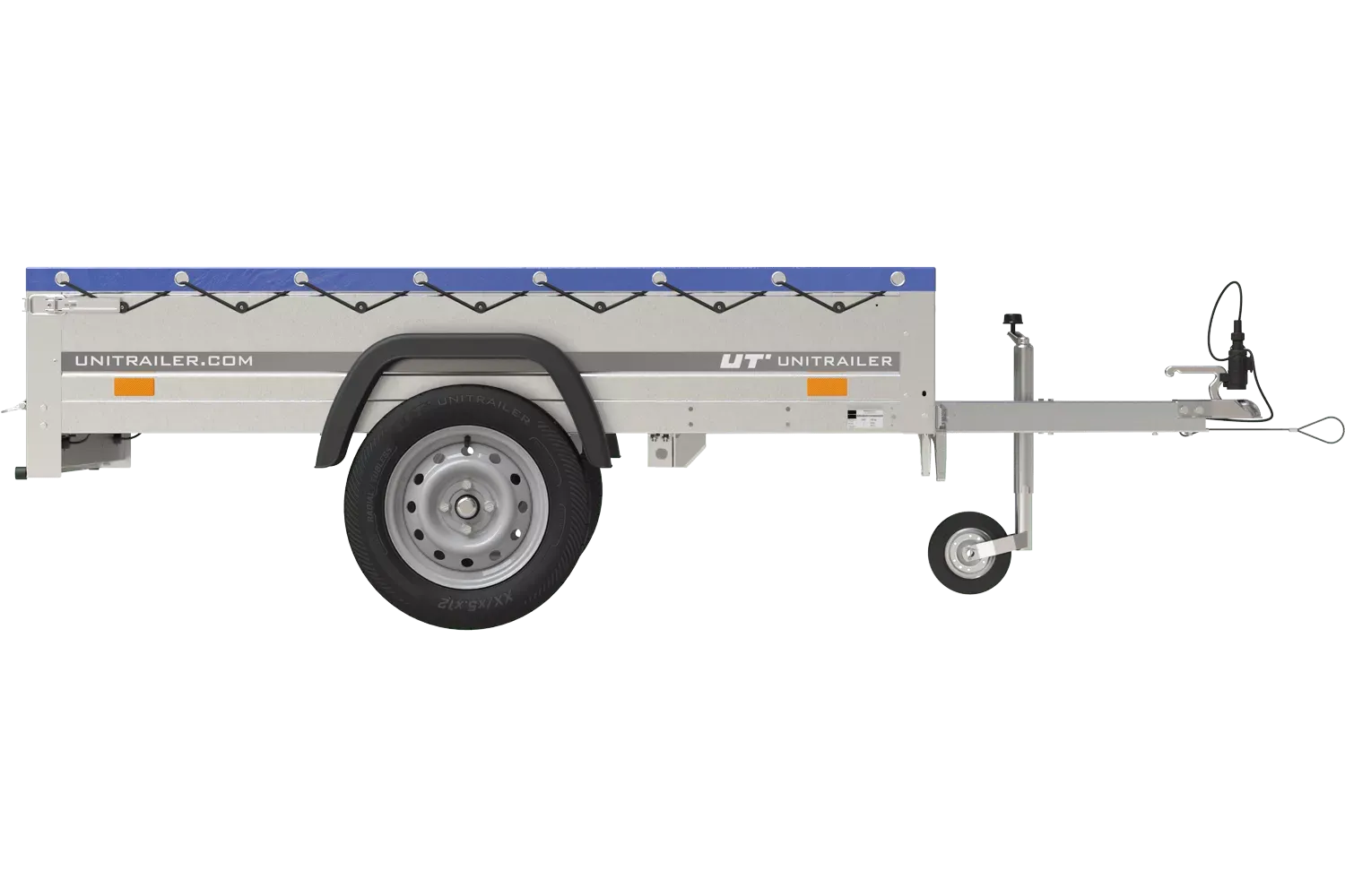 Gartenanhänger 200 Kipp mit Stützrad, H-0-Rahmen und blauer Plane-Neu – Image 8