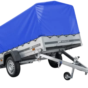 Auto Anhänger 230×125 Garden Trailer 230 KIPP Unitrailer 750 kg mit Stützrad, blauer Hochplane und Hochspriegel-Neu