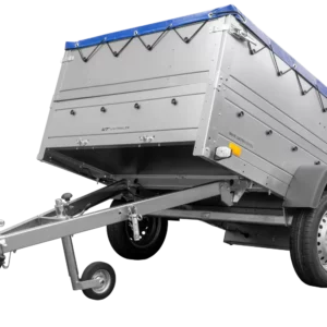 Kfz Anhänger 750 kg Garden Trailer 201 KIPP mit zusätzlichen Bordwänden, Stützrad und blauer Flachplane-Neu