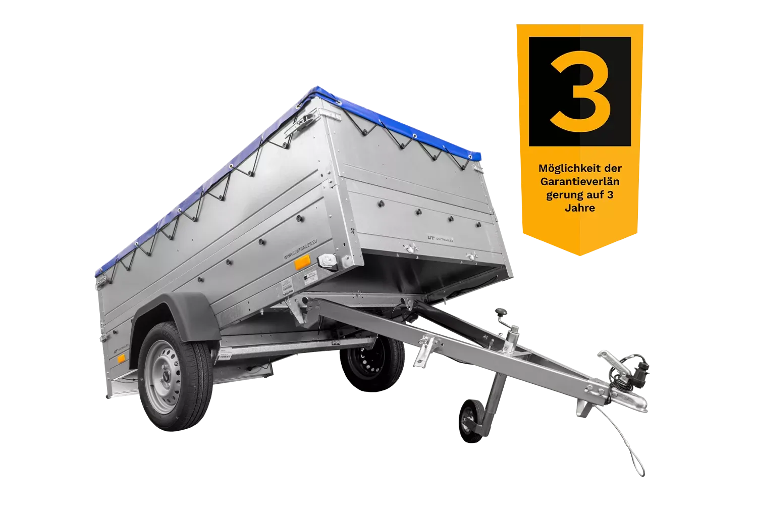 Anhänger mit faltbarer Deichsel Garden Trailer 230 KIPP mit zusätzlichen Bordwänden, Stützrad und blauer Flachplane-Neu – Image 3