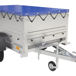 Gartenanhänger 200 Kipp mit Stützrad, zwei Seitenwänden, H-0-Rahmen und blauer Plane-Neu