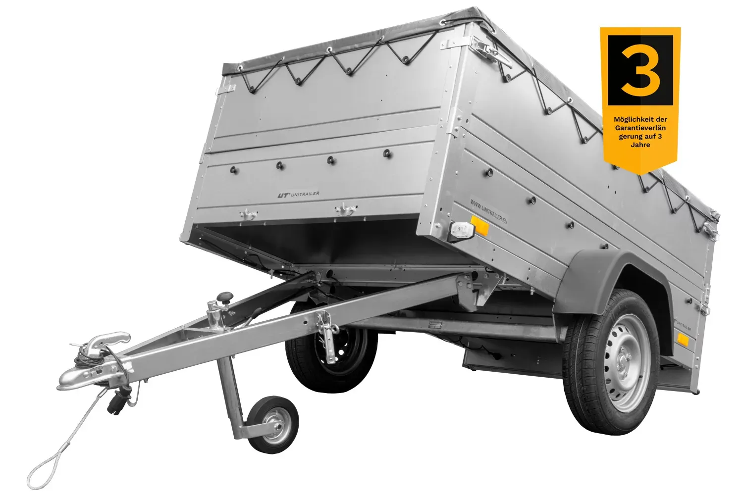 Anhänger kippbar Garden Trailer 201 KIPP mit zusätzlichen Bordwänden, Stützrad und Flachplane-Neu – Image 2